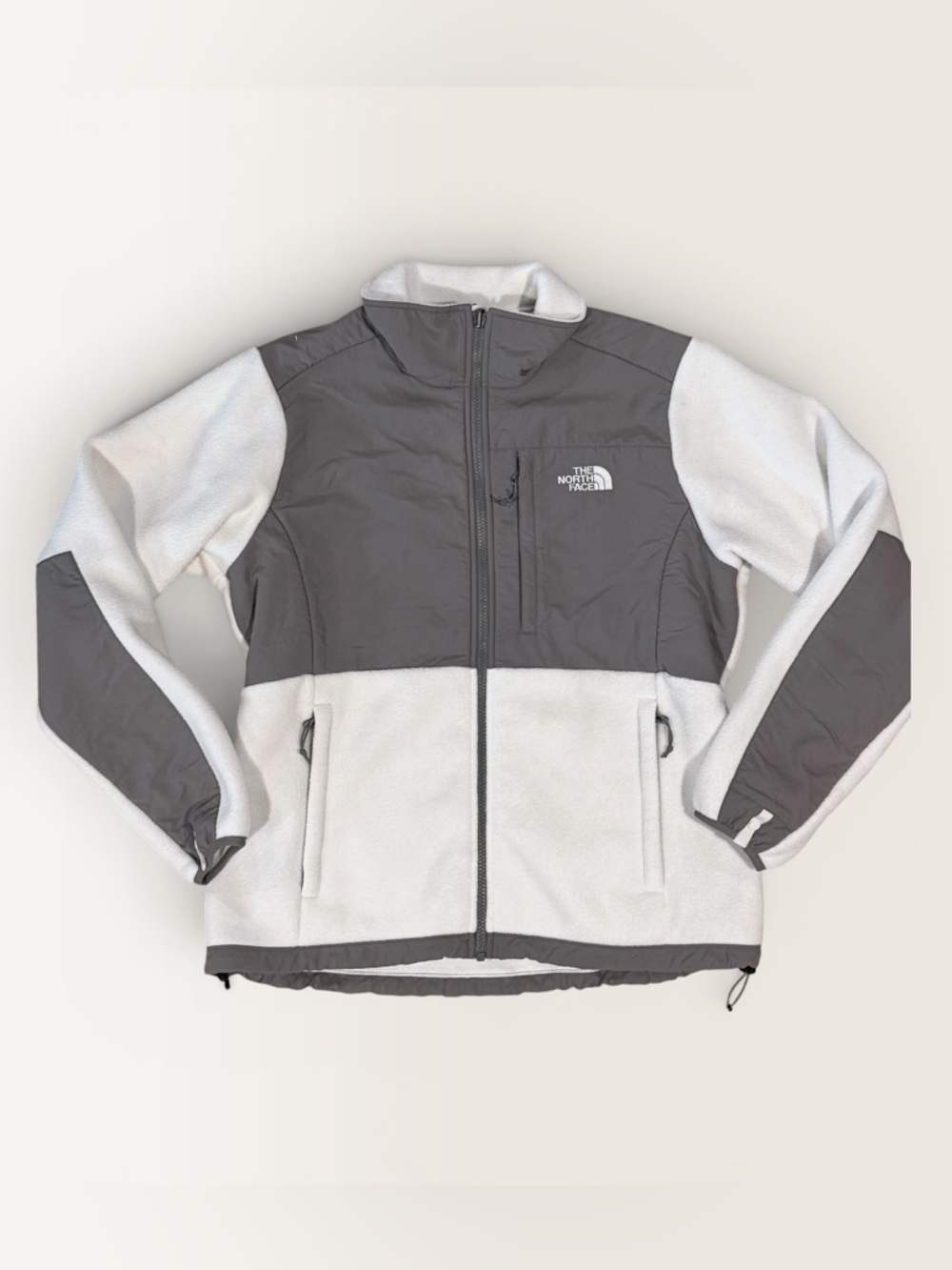 The North Face Women's Denali Fleece Jacket White Gray Full Zip Hybrid Large
